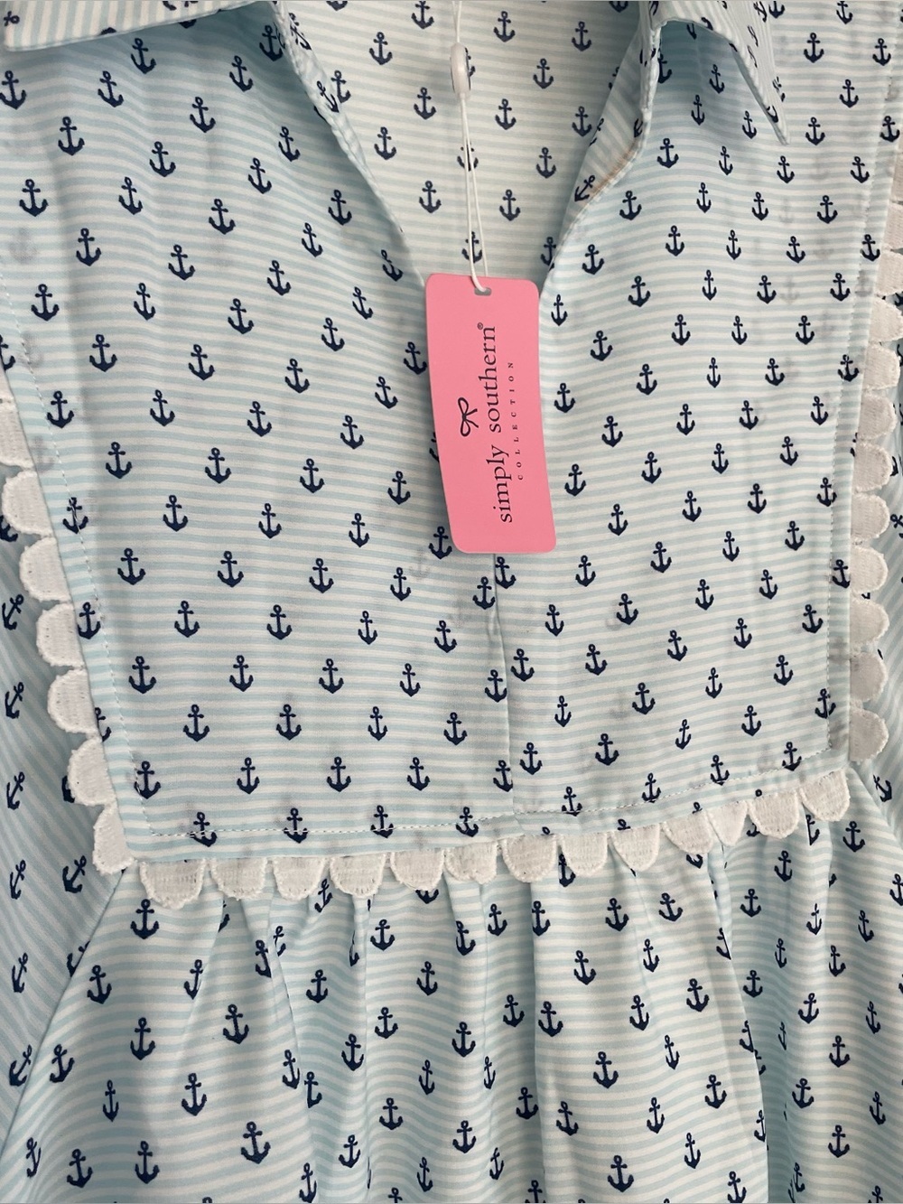 Simply Southern Coastal Patchwork Anchor Print Dress Nautical - Picture 5 of 7